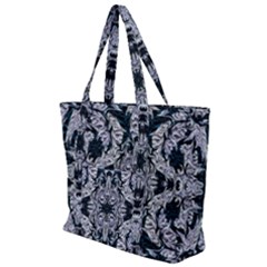 Cobalt Grey Arabesque Zip Up Canvas Bag by kaleidomarblingart