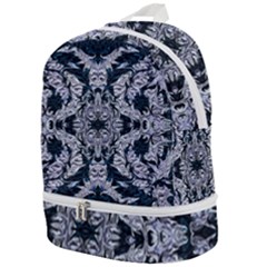 Cobalt Grey Arabesque Zip Bottom Backpack by kaleidomarblingart