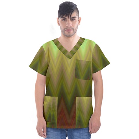 Zig Zag Chevron Classic Pattern Men s V-neck Scrub Top by Celenk