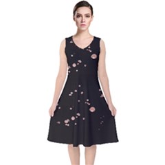 Abstract Rose Gold Glitter Background V-neck Midi Sleeveless Dress 