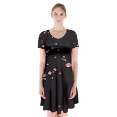 Abstract Rose Gold Glitter Background Short Sleeve V-neck Flare Dress by artworkshop