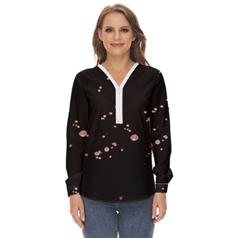 Abstract Rose Gold Glitter Background Zip Up Long Sleeve Blouse by artworkshop