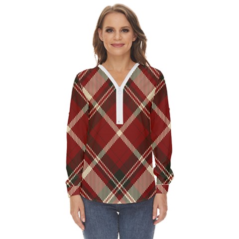 Tartan-scotland-seamless-plaid-pattern-vector-retro-background-fabric-vintage-check-color-square-geo Zip Up Long Sleeve Blouse by uniart180623