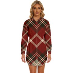 Tartan-scotland-seamless-plaid-pattern-vector-retro-background-fabric-vintage-check-color-square-geo Womens Long Sleeve Shirt Dress