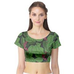 Seamless-pattern-with-hand-drawn-guelder-rose-branches Short Sleeve Crop Top by uniart180623