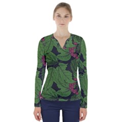 Seamless-pattern-with-hand-drawn-guelder-rose-branches V-neck Long Sleeve Top by uniart180623