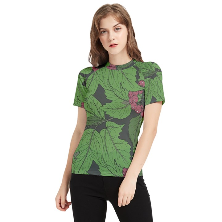 Seamless-pattern-with-hand-drawn-guelder-rose-branches Women s Short Sleeve Rash Guard