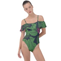 Seamless-pattern-with-hand-drawn-guelder-rose-branches Frill Detail One Piece Swimsuit by uniart180623