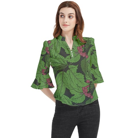 Seamless-pattern-with-hand-drawn-guelder-rose-branches Loose Horn Sleeve Chiffon Blouse by uniart180623