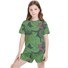 Seamless-pattern-with-hand-drawn-guelder-rose-branches Kids  Tee And Sports Shorts Set by uniart180623