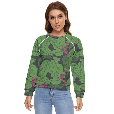 Seamless-pattern-with-hand-drawn-guelder-rose-branches Women s Long Sleeve Raglan Tee by uniart180623