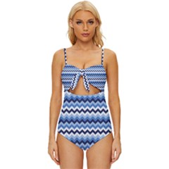 Zigzag-pattern-seamless-zig-zag-background-color Knot Front One-piece Swimsuit by uniart180623