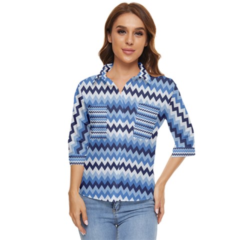 Zigzag-pattern-seamless-zig-zag-background-color Women s Quarter Sleeve Pocket Shirt by uniart180623