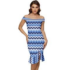 Zigzag-pattern-seamless-zig-zag-background-color Off Shoulder Ruffle Split Hem Bodycon Dress by uniart180623