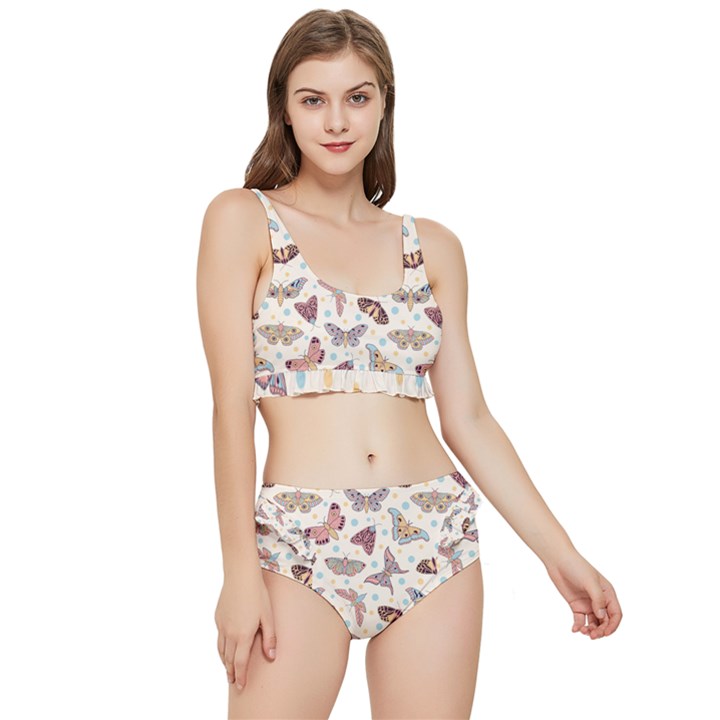 Pattern-with-butterflies-moths Frilly Bikini Set