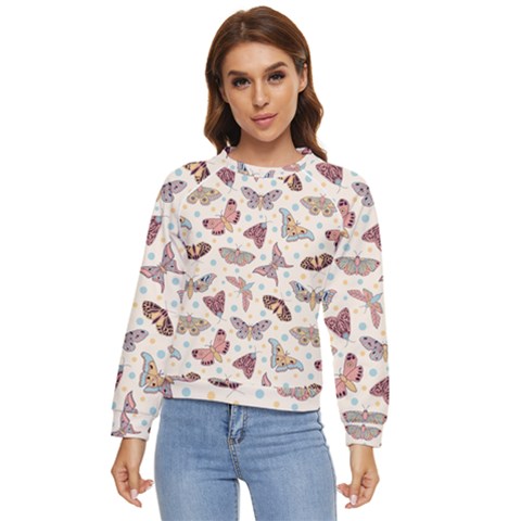 Pattern-with-butterflies-moths Women s Long Sleeve Raglan Tee by uniart180623