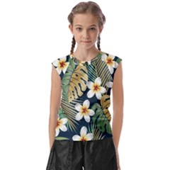 Seamless-pattern-with-tropical-strelitzia-flowers-leaves-exotic-background Kids  Raglan Cap Sleeve Tee