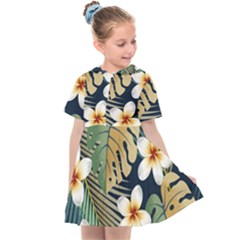 Seamless-pattern-with-tropical-strelitzia-flowers-leaves-exotic-background Kids  Sailor Dress by uniart180623