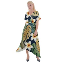 Seamless-pattern-with-tropical-strelitzia-flowers-leaves-exotic-background Cross Front Sharkbite Hem Maxi Dress by uniart180623