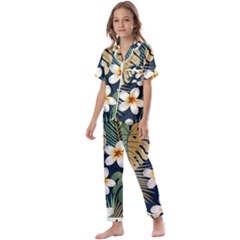 Seamless-pattern-with-tropical-strelitzia-flowers-leaves-exotic-background Kids  Satin Short Sleeve Pajamas Set by uniart180623