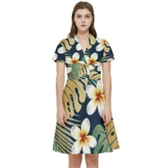 Seamless-pattern-with-tropical-strelitzia-flowers-leaves-exotic-background Short Sleeve Waist Detail Dress by uniart180623