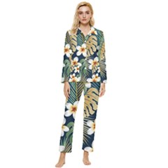 Seamless-pattern-with-tropical-strelitzia-flowers-leaves-exotic-background Womens  Long Sleeve Velvet Pocket Pajamas Set by uniart180623