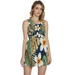 Seamless-pattern-with-tropical-strelitzia-flowers-leaves-exotic-background Sleeveless High Waist Mini Dress by uniart180623