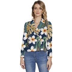 Seamless-pattern-with-tropical-strelitzia-flowers-leaves-exotic-background Women s Long Sleeve Revers Collar Cropped Jacket by uniart180623