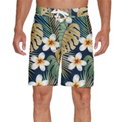 Seamless-pattern-with-tropical-strelitzia-flowers-leaves-exotic-background Men s Beach Shorts by uniart180623