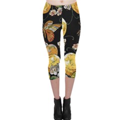 Embroidery-blossoming-lemons-butterfly-seamless-pattern Capri Leggings  by uniart180623