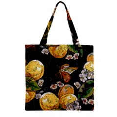 Embroidery-blossoming-lemons-butterfly-seamless-pattern Zipper Grocery Tote Bag by uniart180623