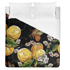 Embroidery-blossoming-lemons-butterfly-seamless-pattern Duvet Cover (queen Size) by uniart180623