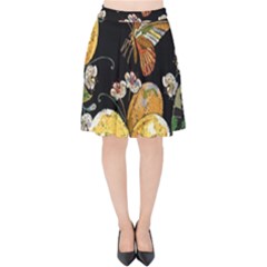 Embroidery-blossoming-lemons-butterfly-seamless-pattern Velvet High Waist Skirt by uniart180623