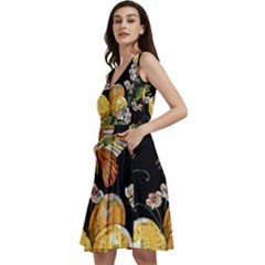 Embroidery-blossoming-lemons-butterfly-seamless-pattern Sleeveless V-neck Skater Dress With Pockets