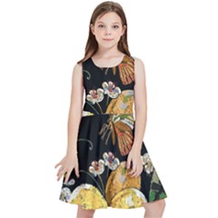 Embroidery-blossoming-lemons-butterfly-seamless-pattern Kids  Skater Dress by uniart180623