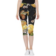 Embroidery-blossoming-lemons-butterfly-seamless-pattern Inside Out Lightweight Velour Capri Leggings  by uniart180623