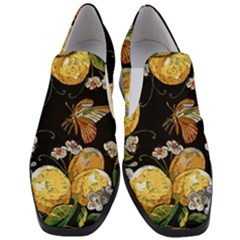 Embroidery-blossoming-lemons-butterfly-seamless-pattern Women Slip On Heel Loafers by uniart180623