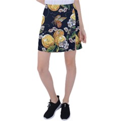 Embroidery-blossoming-lemons-butterfly-seamless-pattern Tennis Skirt by uniart180623