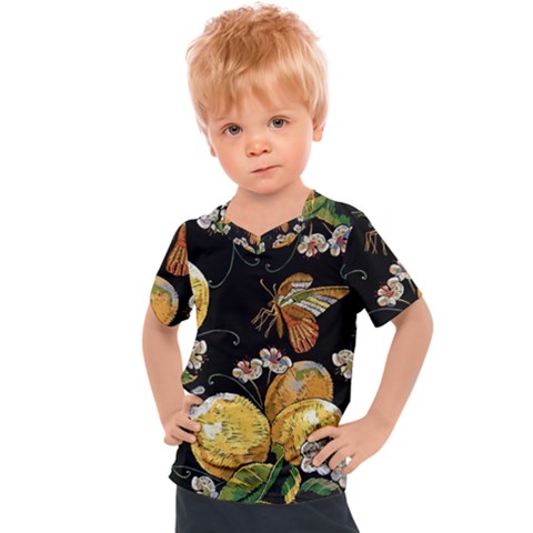 Embroidery-blossoming-lemons-butterfly-seamless-pattern Kids  Sports Tee by uniart180623