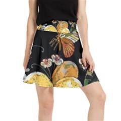 Embroidery-blossoming-lemons-butterfly-seamless-pattern Waistband Skirt by uniart180623