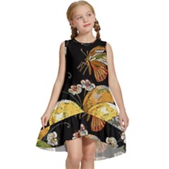 Embroidery-blossoming-lemons-butterfly-seamless-pattern Kids  Frill Swing Dress by uniart180623