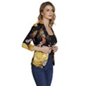 Embroidery-blossoming-lemons-butterfly-seamless-pattern Women s One-Button 3/4 Sleeve Short Jacket View3