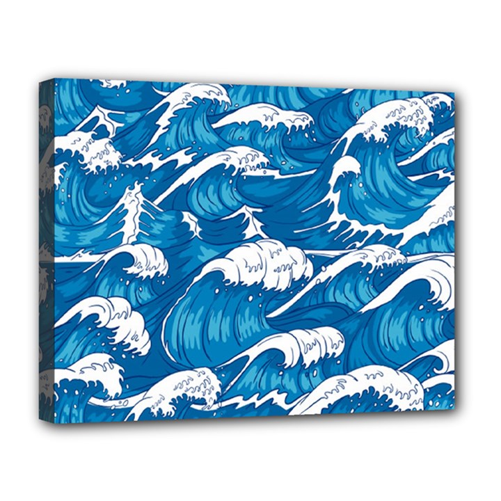 Storm-waves-seamless-pattern-raging-ocean-water-sea-wave-vintage-japanese-storms-print-illustration- Canvas 14  x 11  (Stretched)