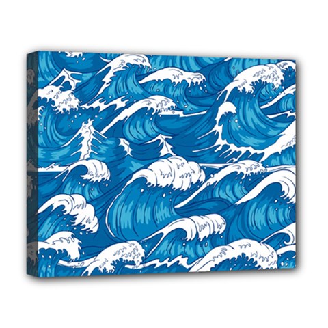 Storm-waves-seamless-pattern-raging-ocean-water-sea-wave-vintage-japanese-storms-print-illustration- Deluxe Canvas 20  X 16  (stretched) by uniart180623