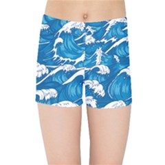 Storm-waves-seamless-pattern-raging-ocean-water-sea-wave-vintage-japanese-storms-print-illustration- Kids  Sports Shorts by uniart180623