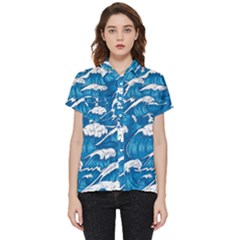 Storm-waves-seamless-pattern-raging-ocean-water-sea-wave-vintage-japanese-storms-print-illustration- Short Sleeve Pocket Shirt by uniart180623