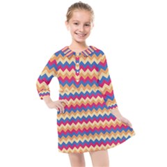 Zigzag-pattern-seamless-zig-zag-background-color Kids  Quarter Sleeve Shirt Dress by uniart180623