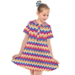 Zigzag-pattern-seamless-zig-zag-background-color Kids  Short Sleeve Shirt Dress by uniart180623