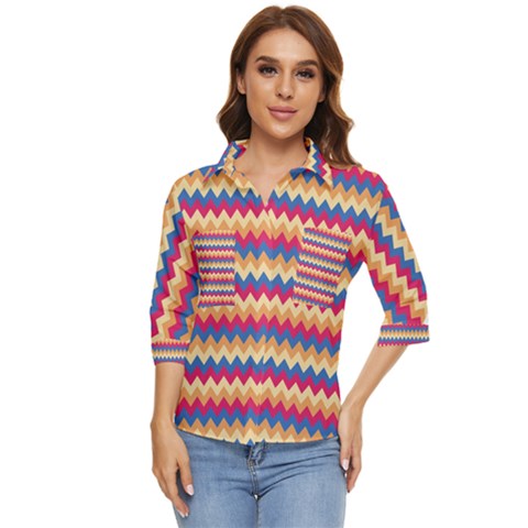 Zigzag-pattern-seamless-zig-zag-background-color Women s Quarter Sleeve Pocket Shirt by uniart180623