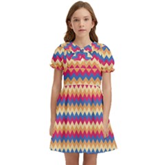 Zigzag-pattern-seamless-zig-zag-background-color Kids  Bow Tie Puff Sleeve Dress by uniart180623